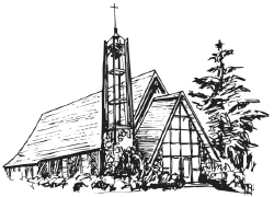 ink drawing of the alpine community church sanctuary