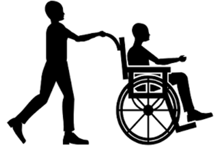 drawing of person pushing an occupied  wheelchair